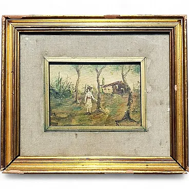 Dipinto di donna in un paesaggio, primo '900