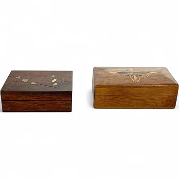 Set di 2 scatole in legno con intarsi decorativi, Francia, anni '70