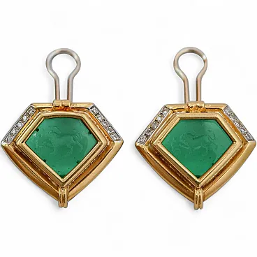 Stones, diamonds, 18 karat yellow gold earrings, 1950s
