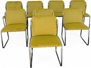 8 Steel chairs with yellow velvet, 1970s