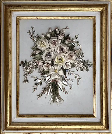 Porcelain plaque with floral composition from Capodimonte, 1970s