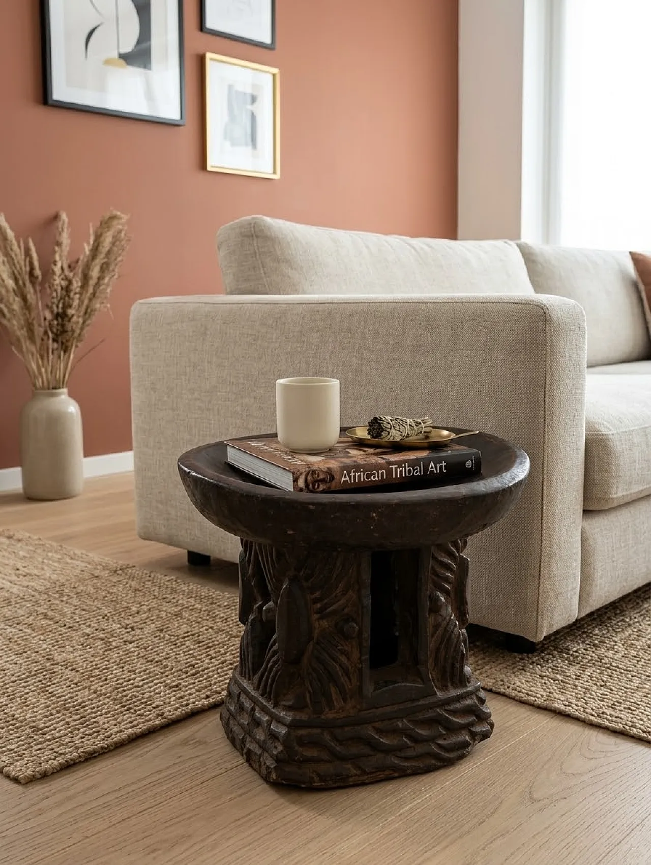 Carved wood coffee table, 1970s 1