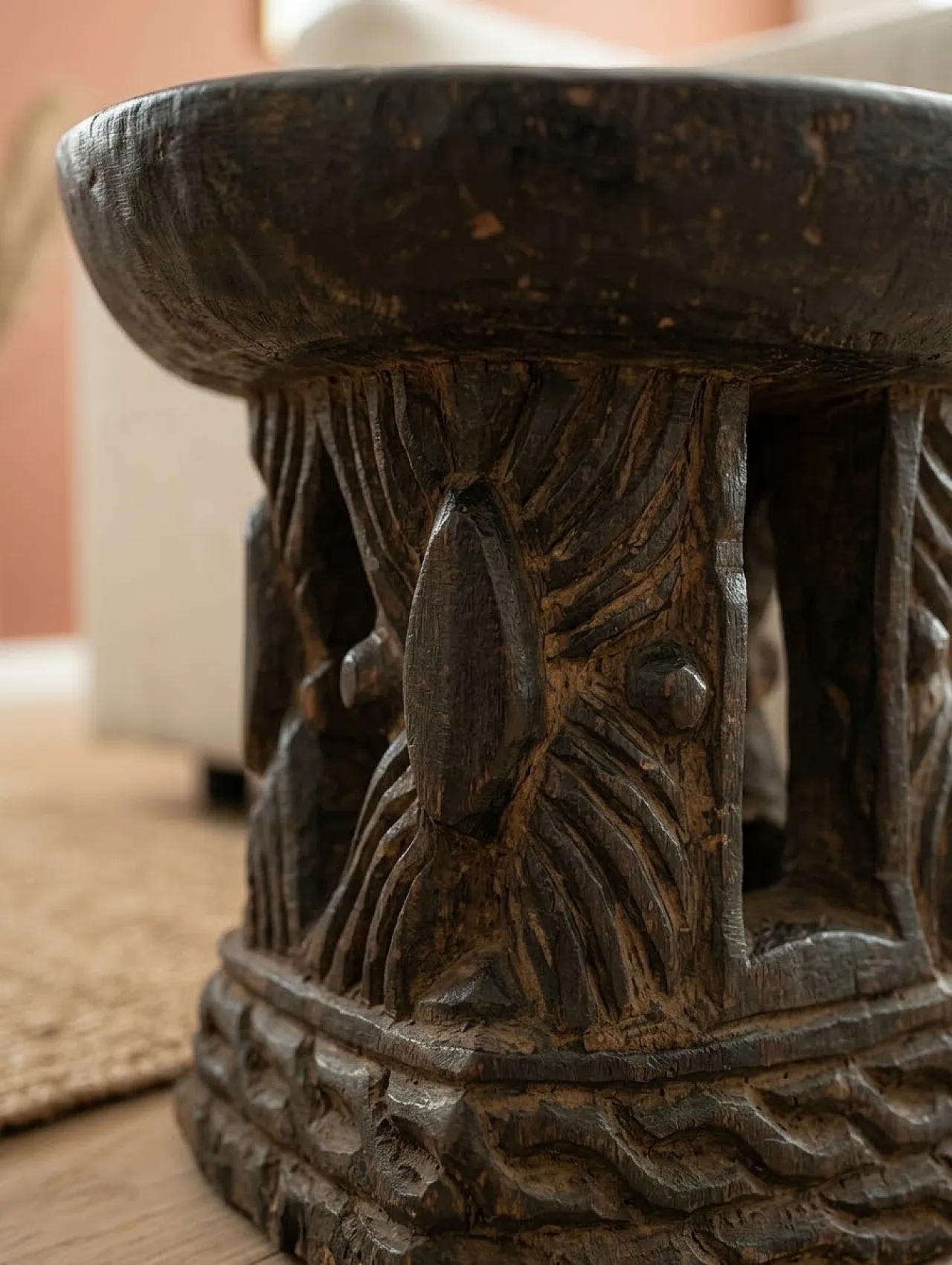 Carved wood coffee table, 1970s 3