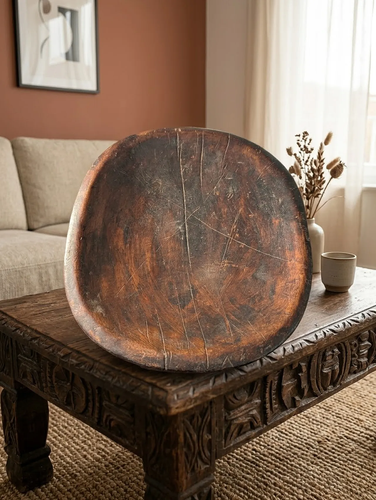Carved wood coffee table, 1970s 4