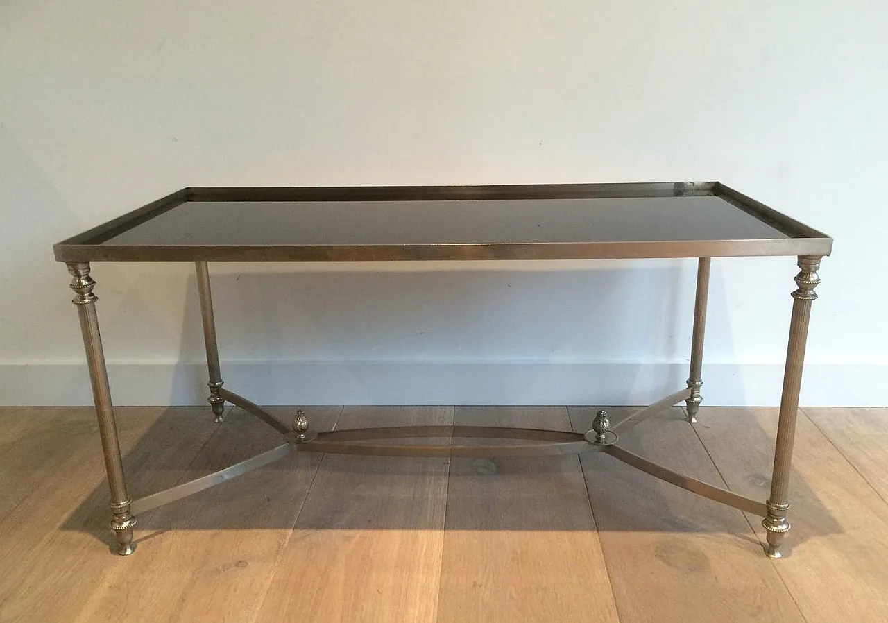 Tavolino argentato con piano in vetro laccato nero, stile Maison Jansen 14