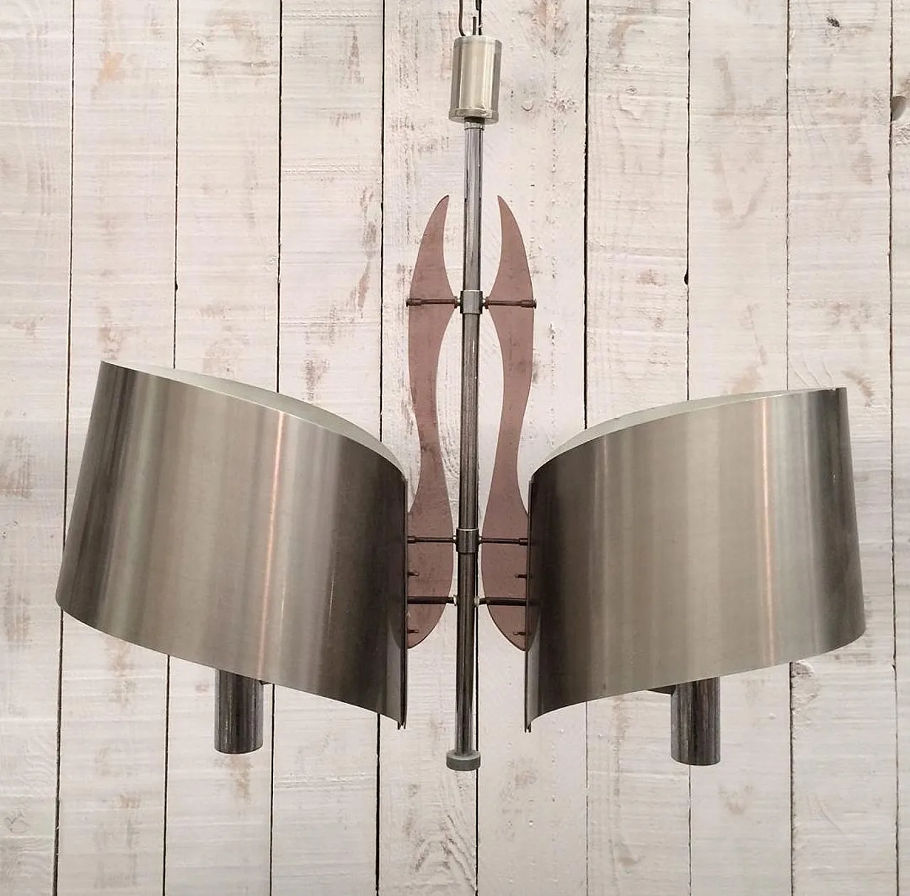 Brushed steel and Lucite chandelier by Maison Charles, 60s 2