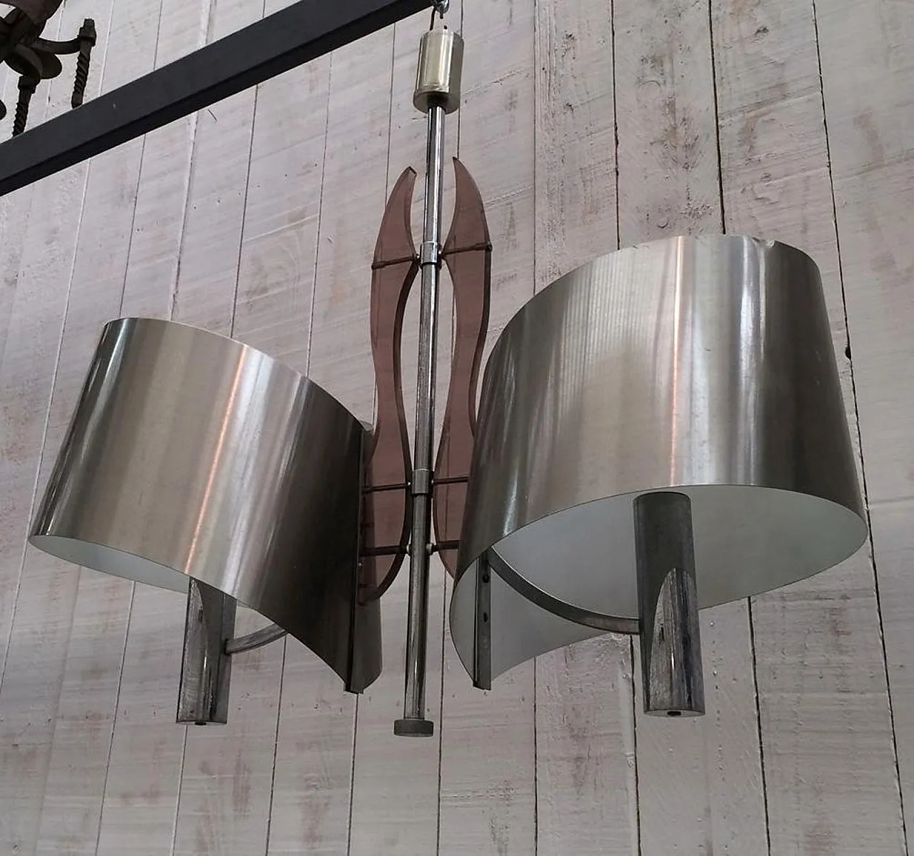 Brushed steel and Lucite chandelier by Maison Charles, 60s 3