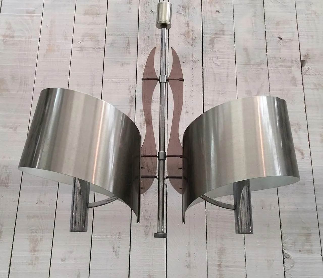 Brushed steel and Lucite chandelier by Maison Charles, 60s 4