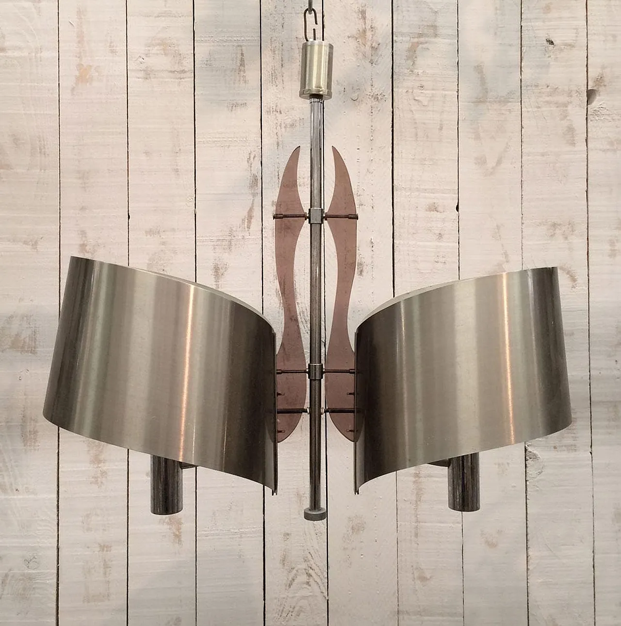 Brushed steel and Lucite chandelier by Maison Charles, 60s 8