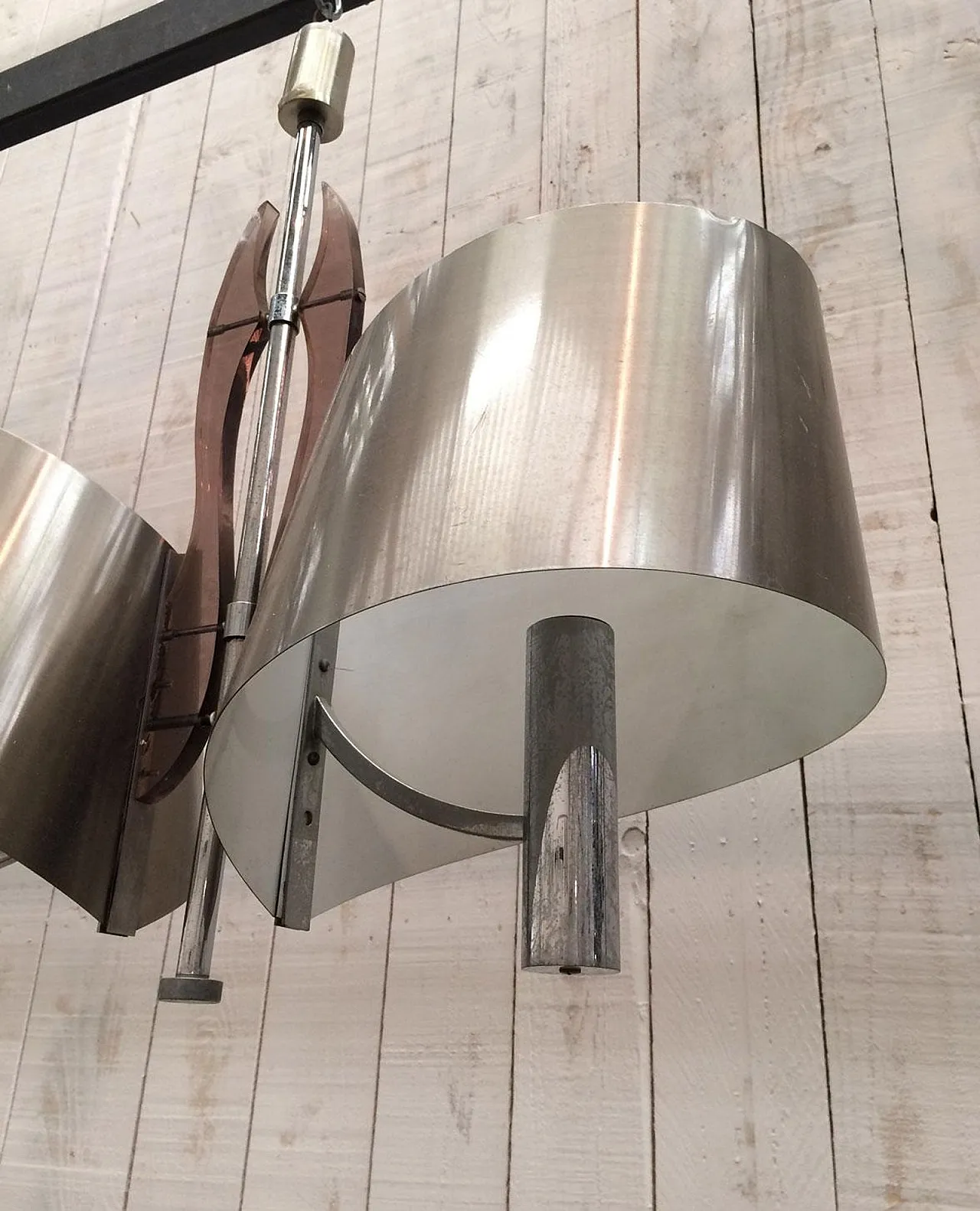 Brushed steel and Lucite chandelier by Maison Charles, 60s 10