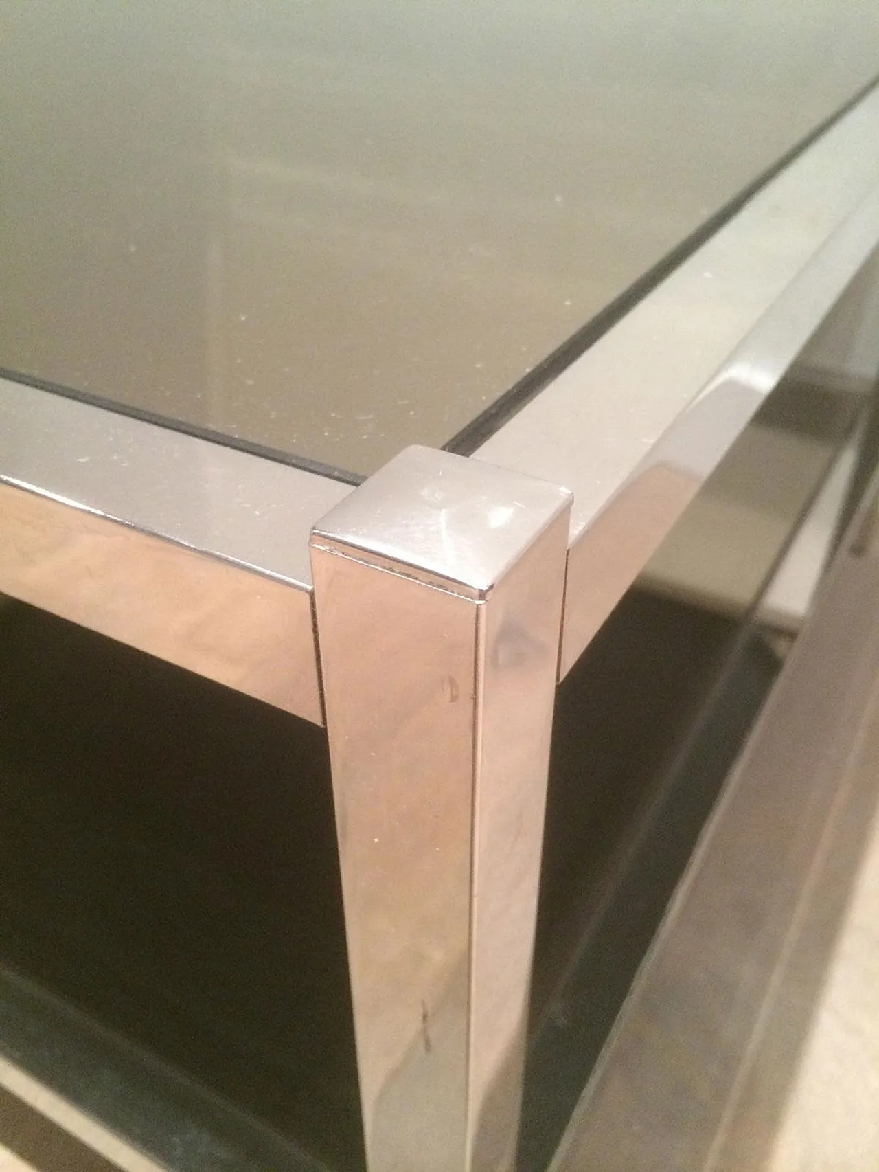 Pair of large chrome and bronze mirror side tables, 70s 6