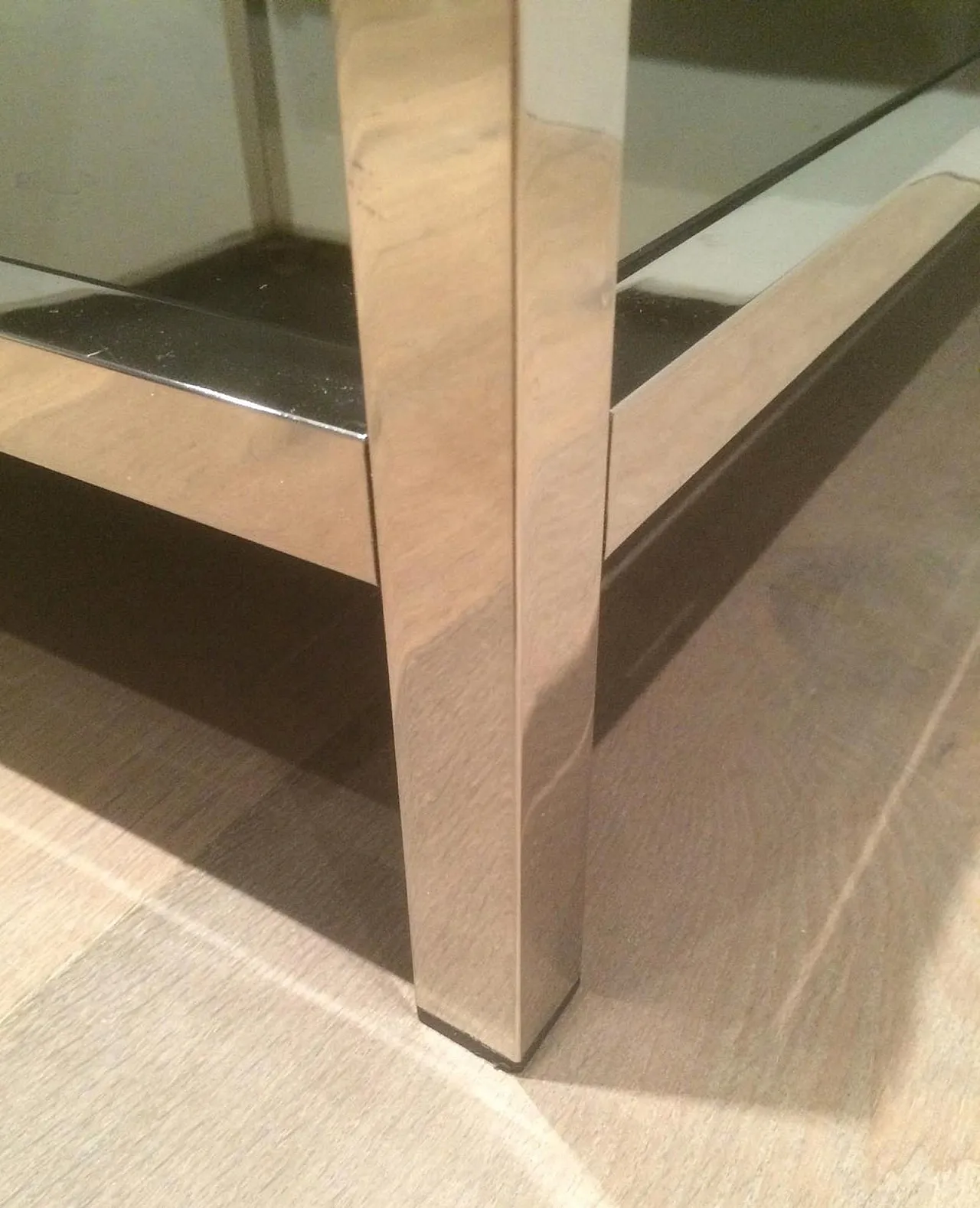 Pair of large chrome and bronze mirror side tables, 70s 7