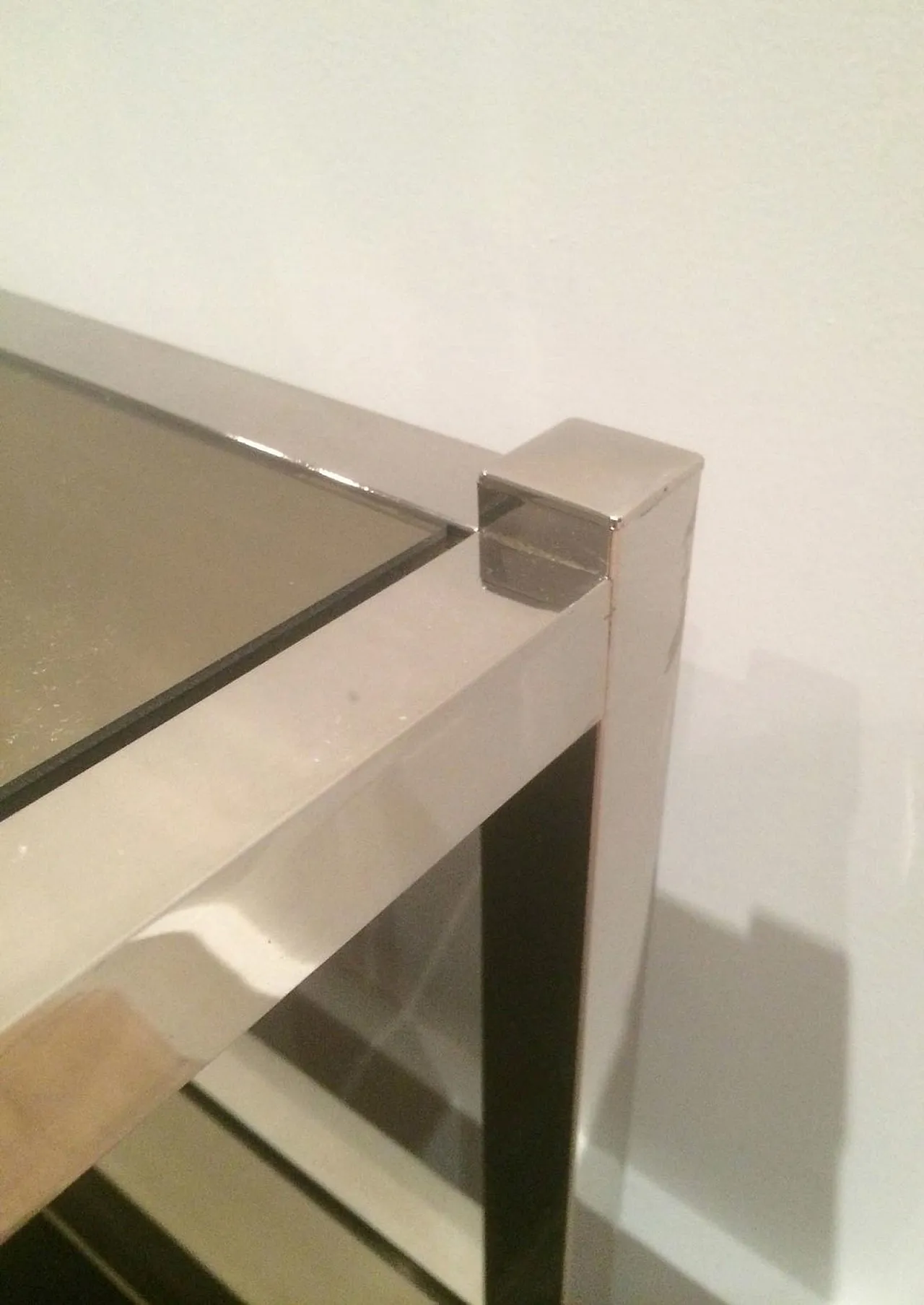 Pair of large chrome and bronze mirror side tables, 70s 8