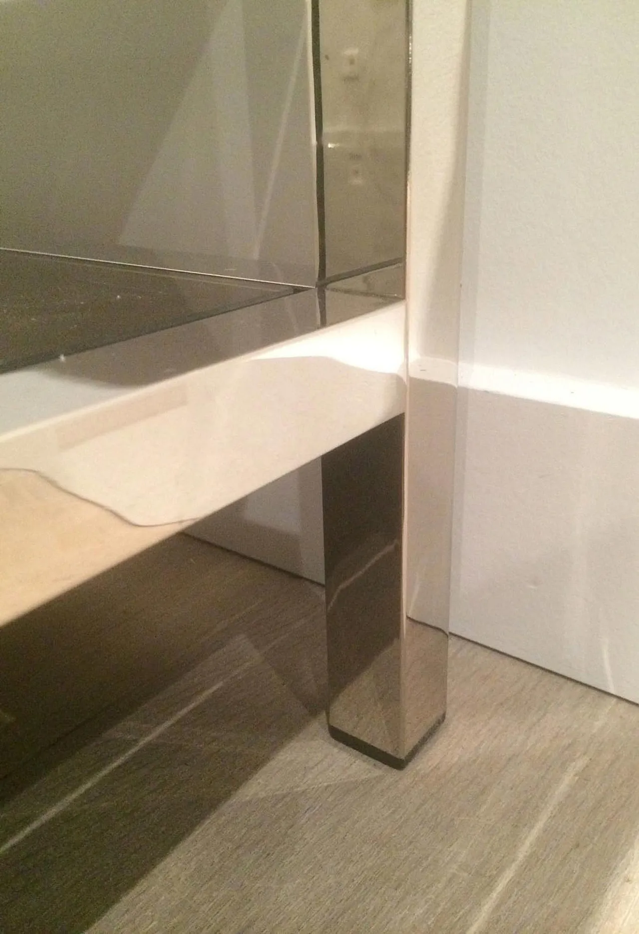 Pair of large chrome and bronze mirror side tables, 70s 9