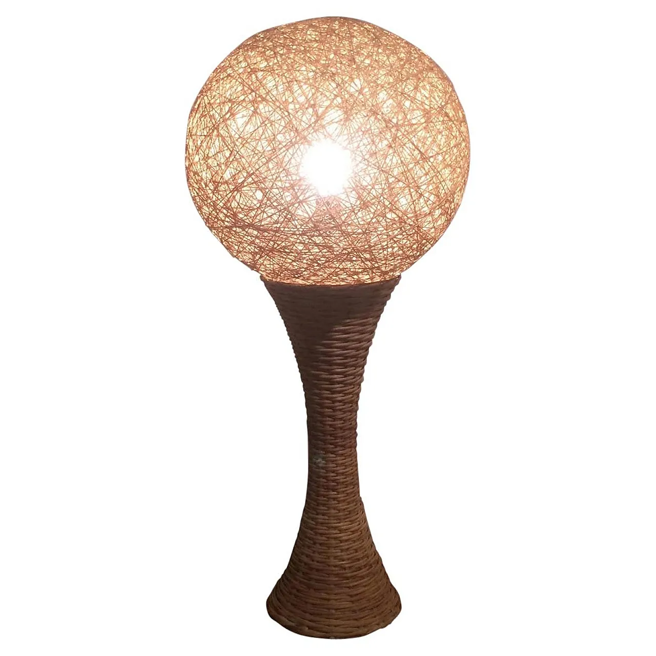 Tall rattan table lamp, France, 70s 1