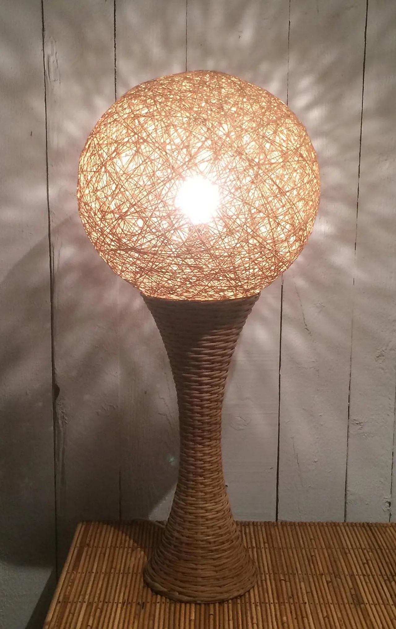 Tall rattan table lamp, France, 70s 3