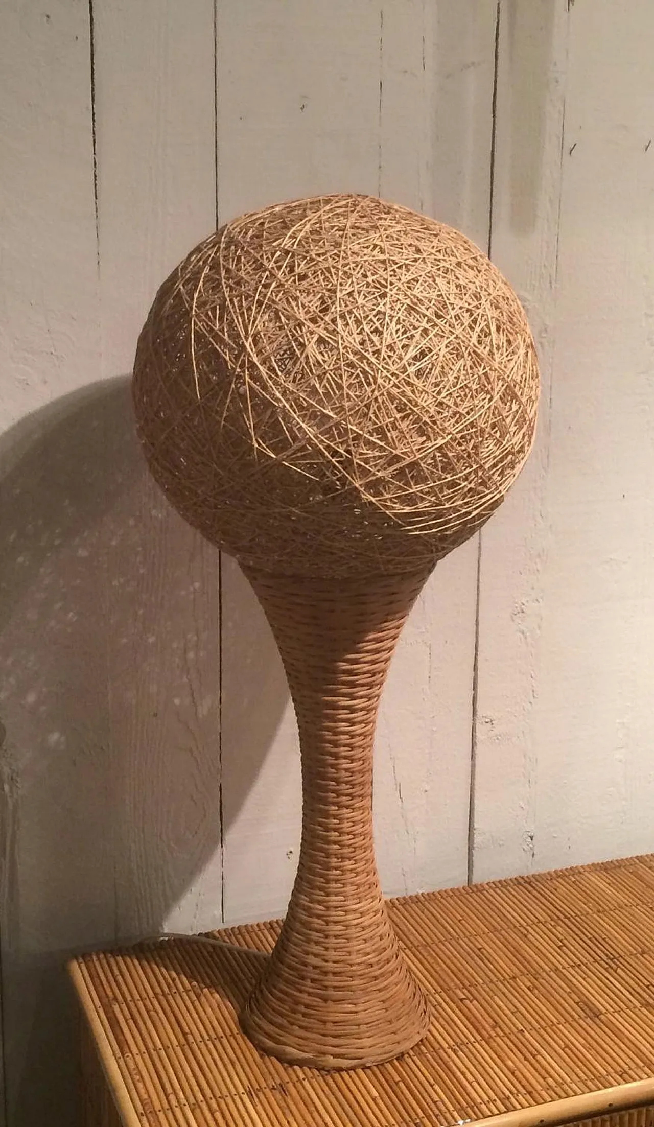Tall rattan table lamp, France, 70s 4