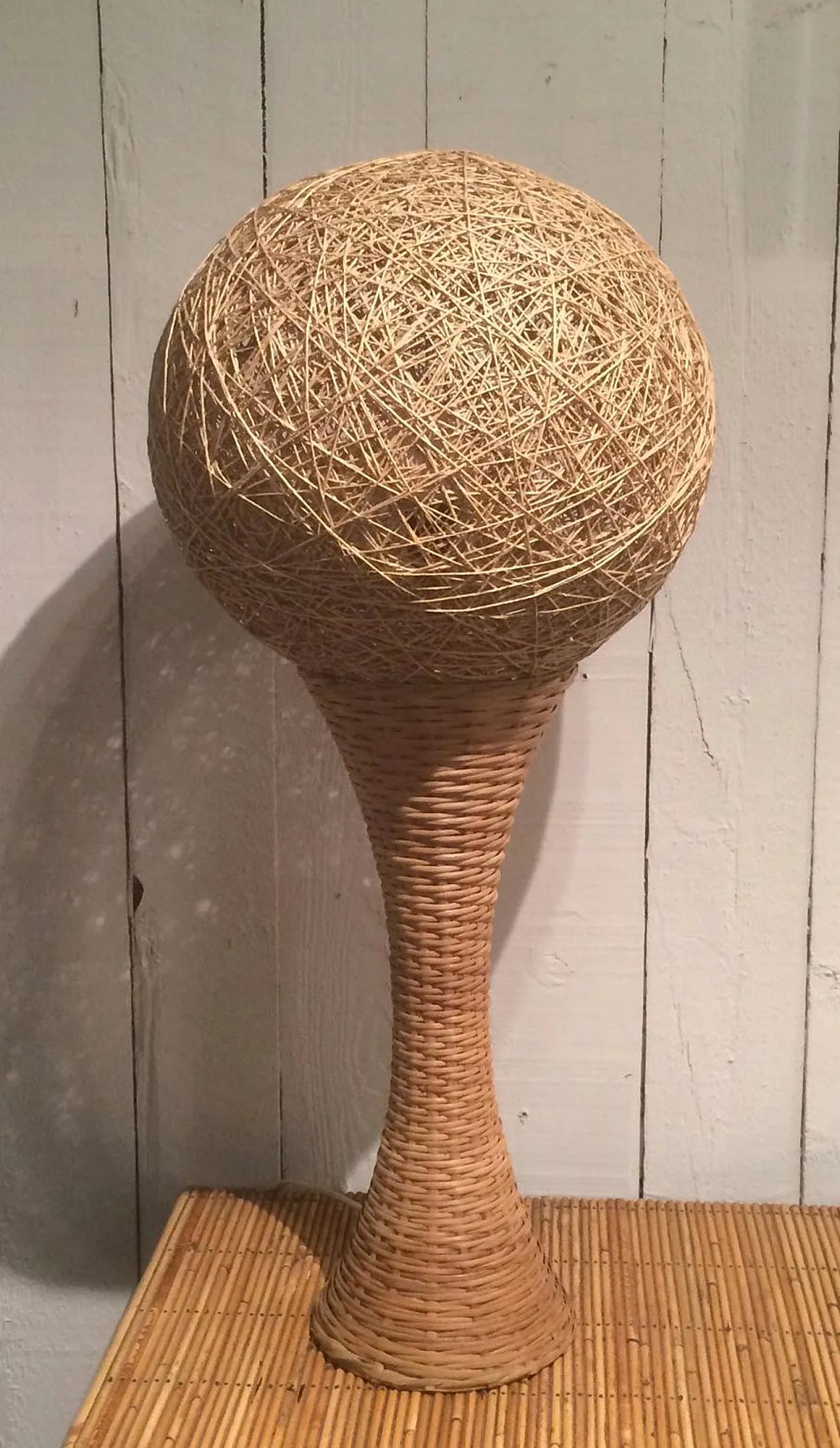 Tall rattan table lamp, France, 70s 5