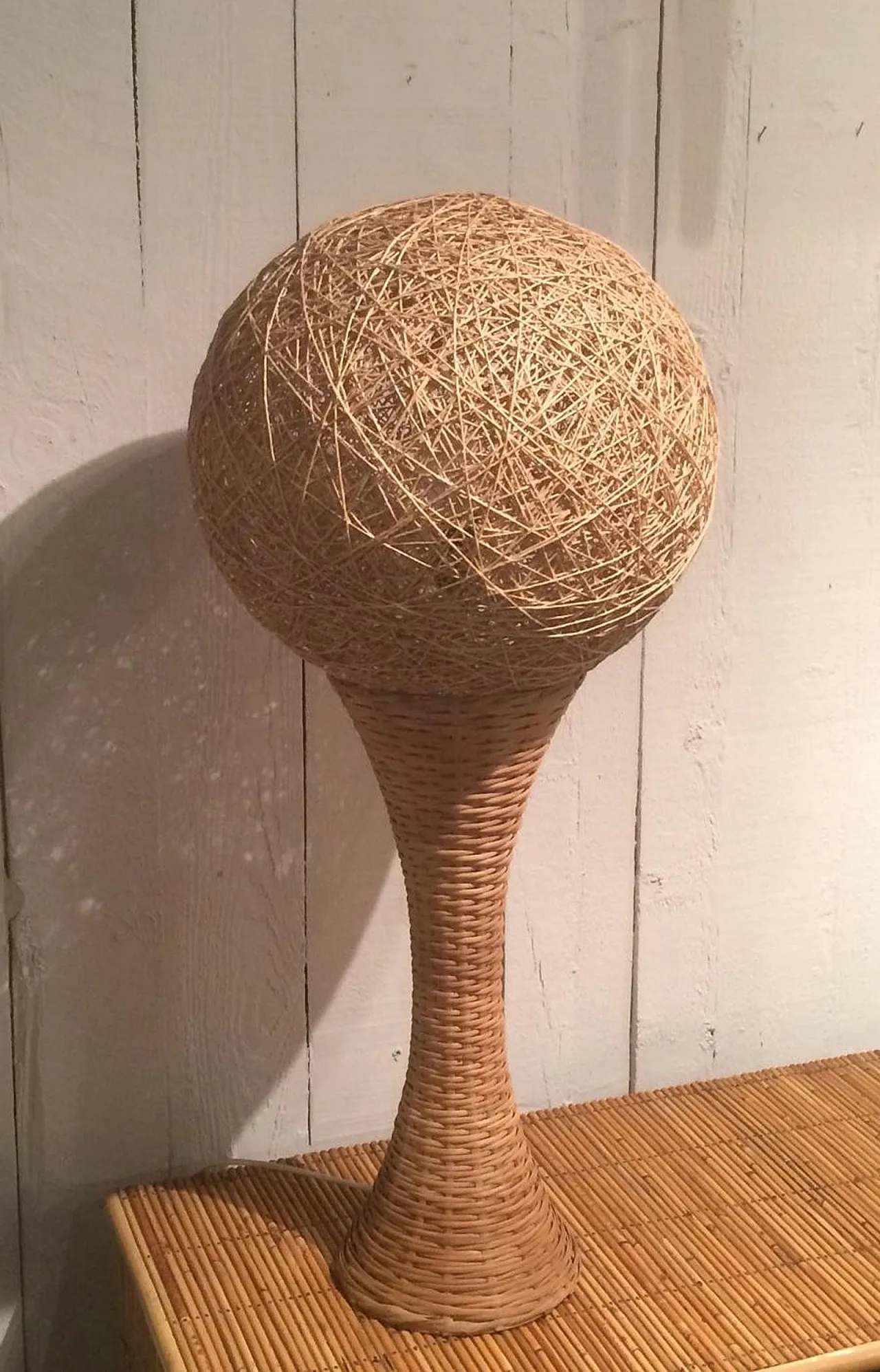 Tall rattan table lamp, France, 70s 6