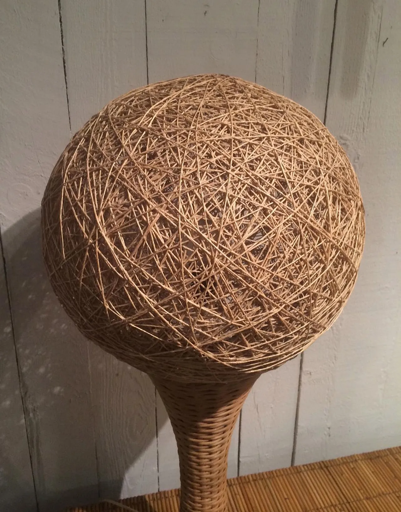 Tall rattan table lamp, France, 70s 9