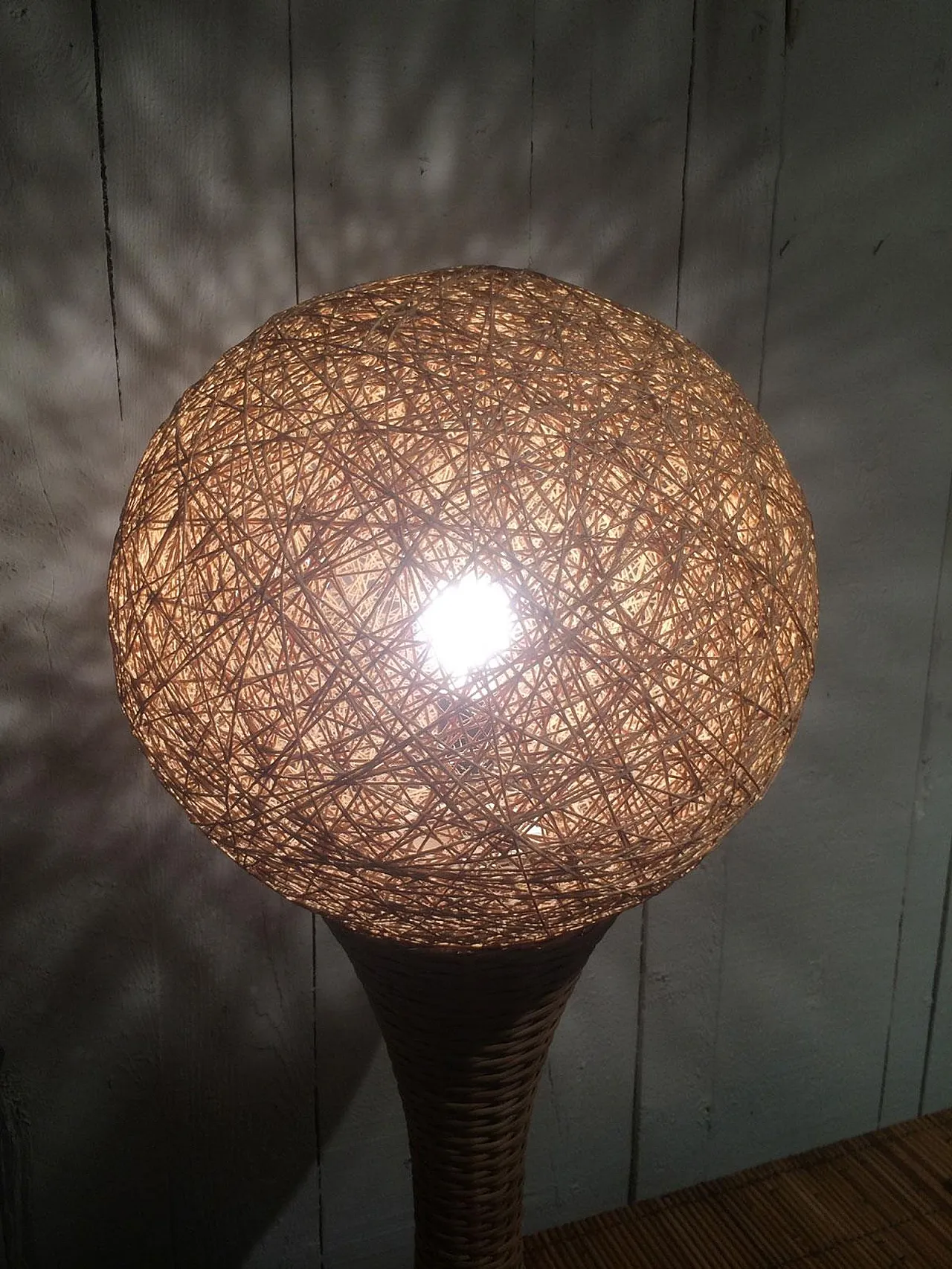 Tall rattan table lamp, France, 70s 10