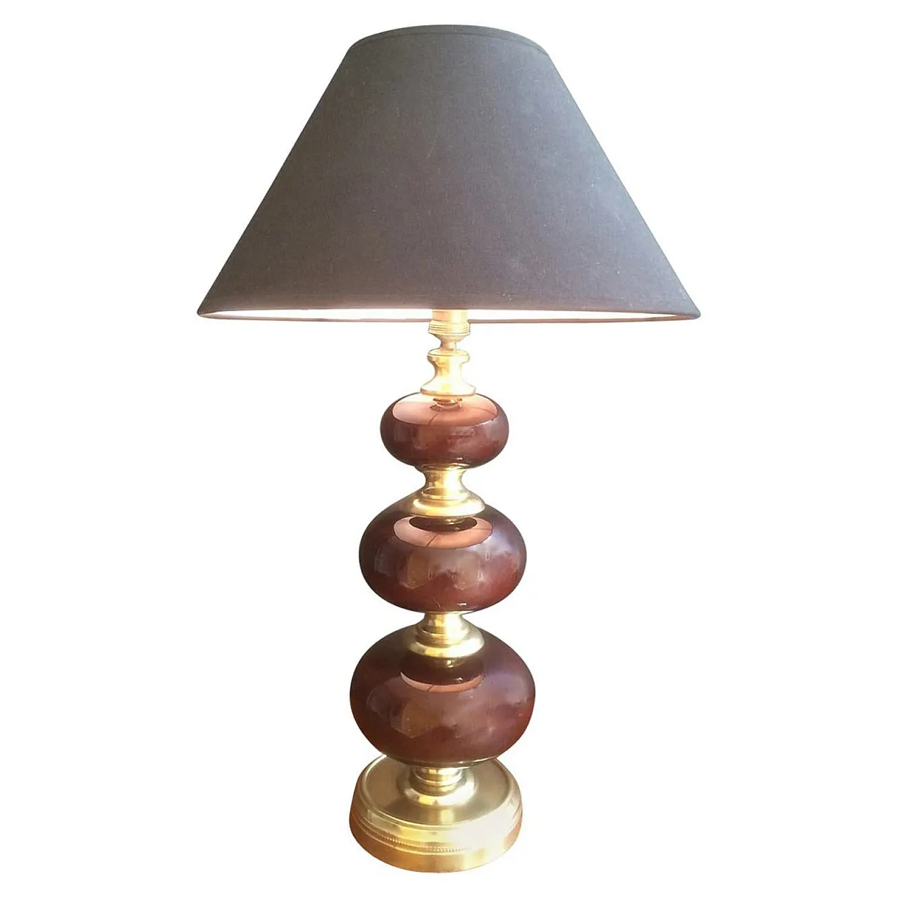 Red glass and brass table lamp, French work, circa 1960 1