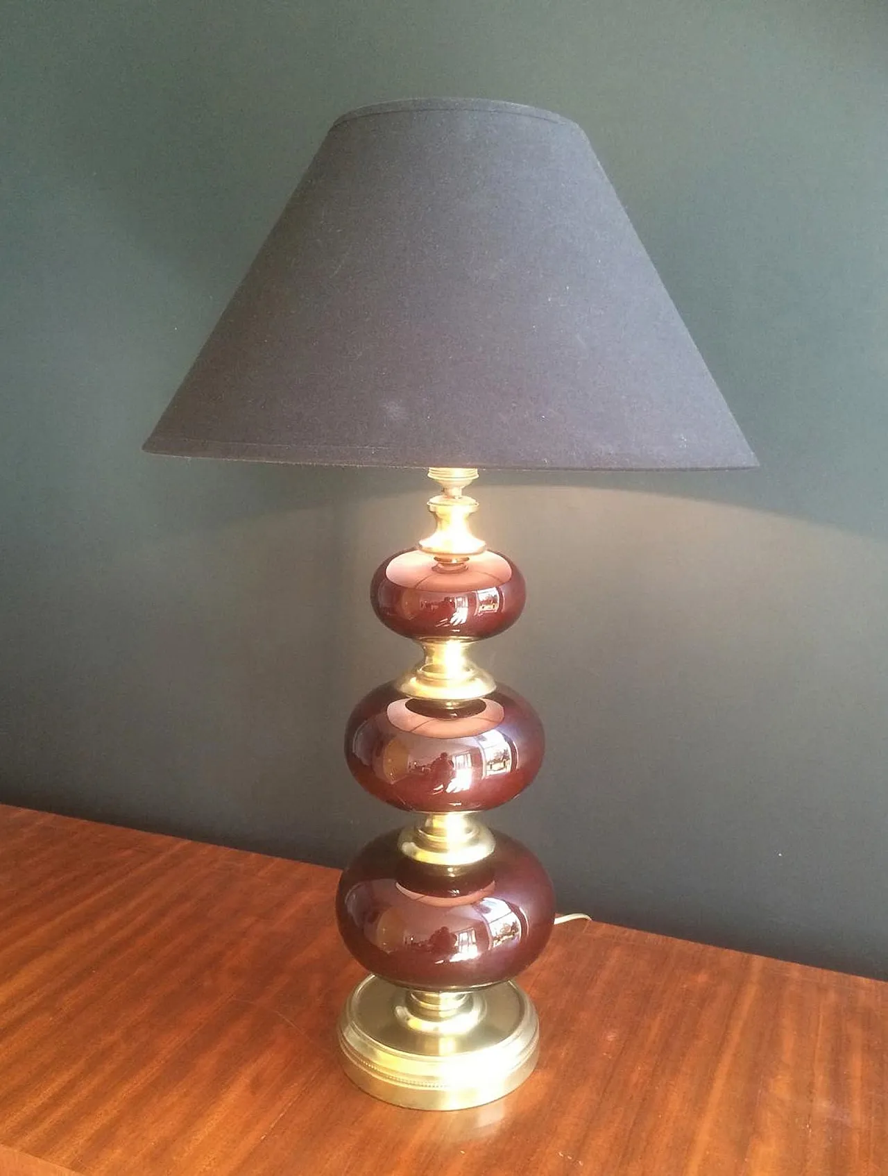 Red glass and brass table lamp, French work, circa 1960 2