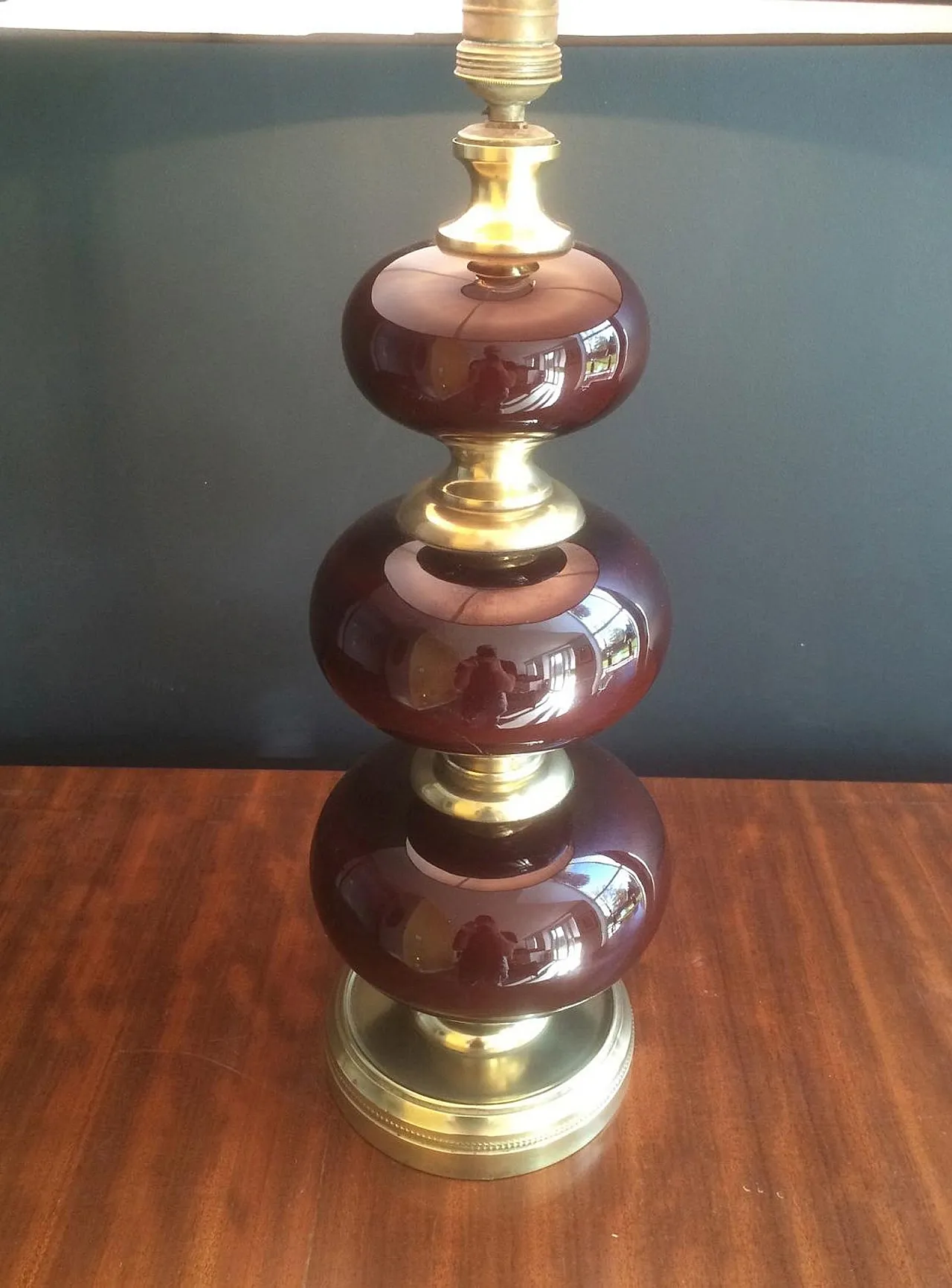 Red glass and brass table lamp, French work, circa 1960 6