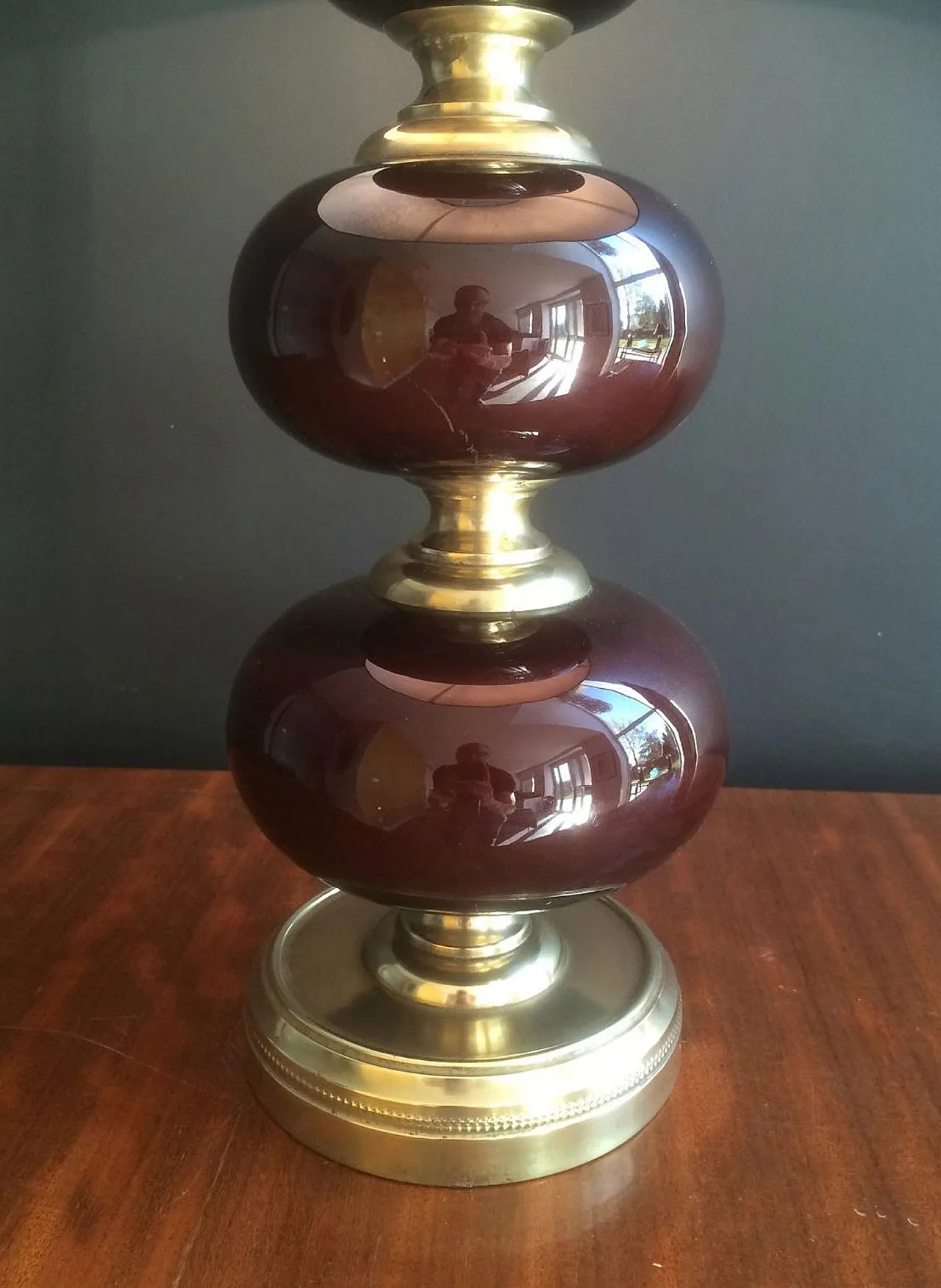 Red glass and brass table lamp, French work, circa 1960 7