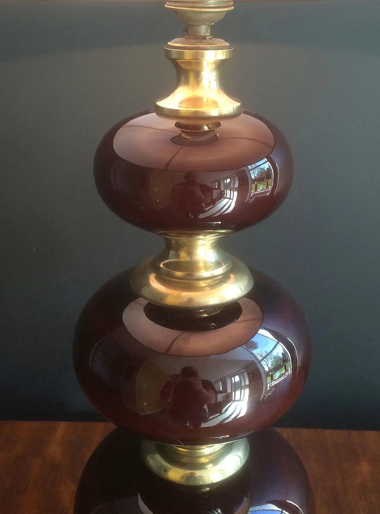 Red glass and brass table lamp, French work, circa 1960 8