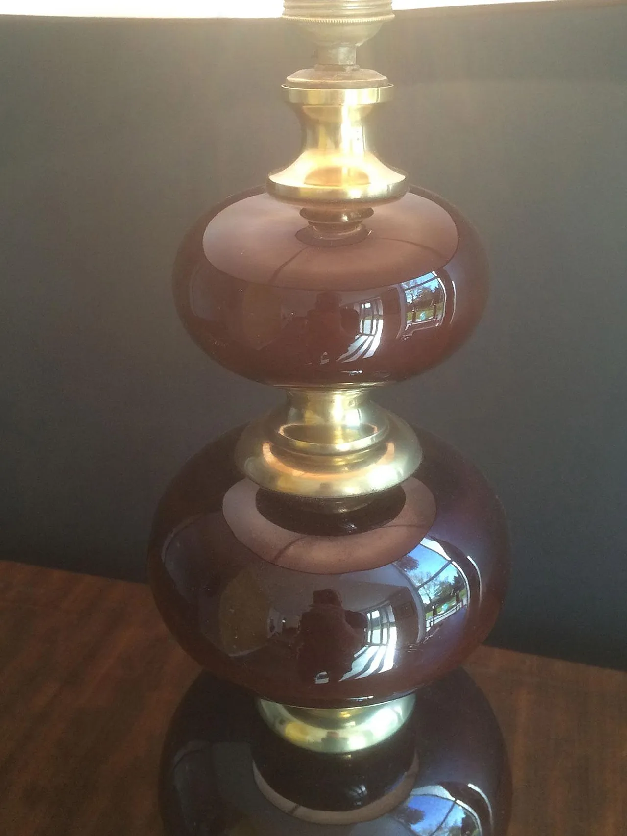 Red glass and brass table lamp, French work, circa 1960 10