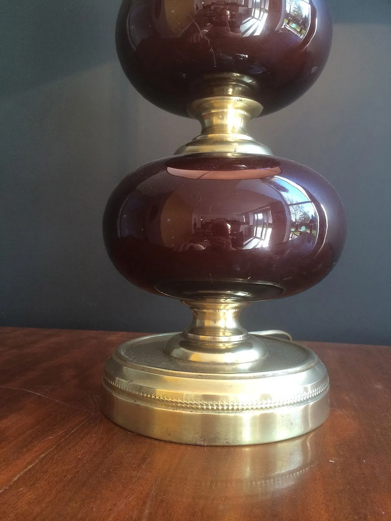 Red glass and brass table lamp, French work, circa 1960 11