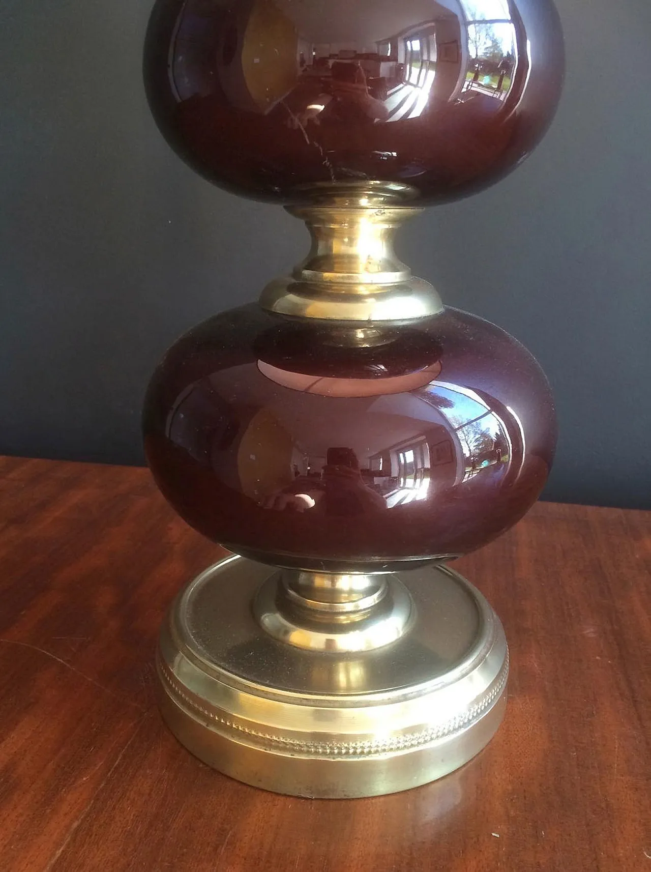 Red glass and brass table lamp, French work, circa 1960 12