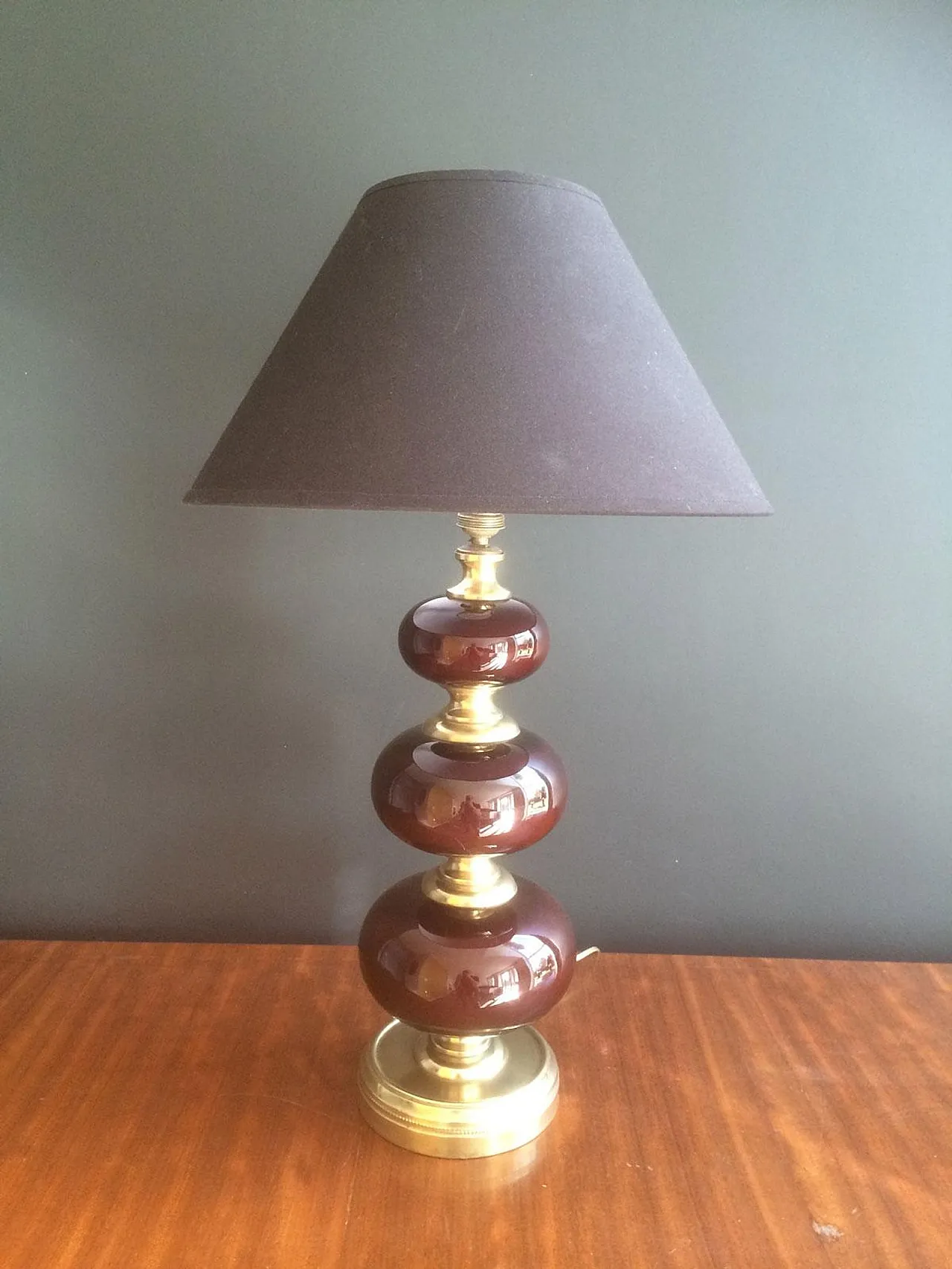 Red glass and brass table lamp, French work, circa 1960 14