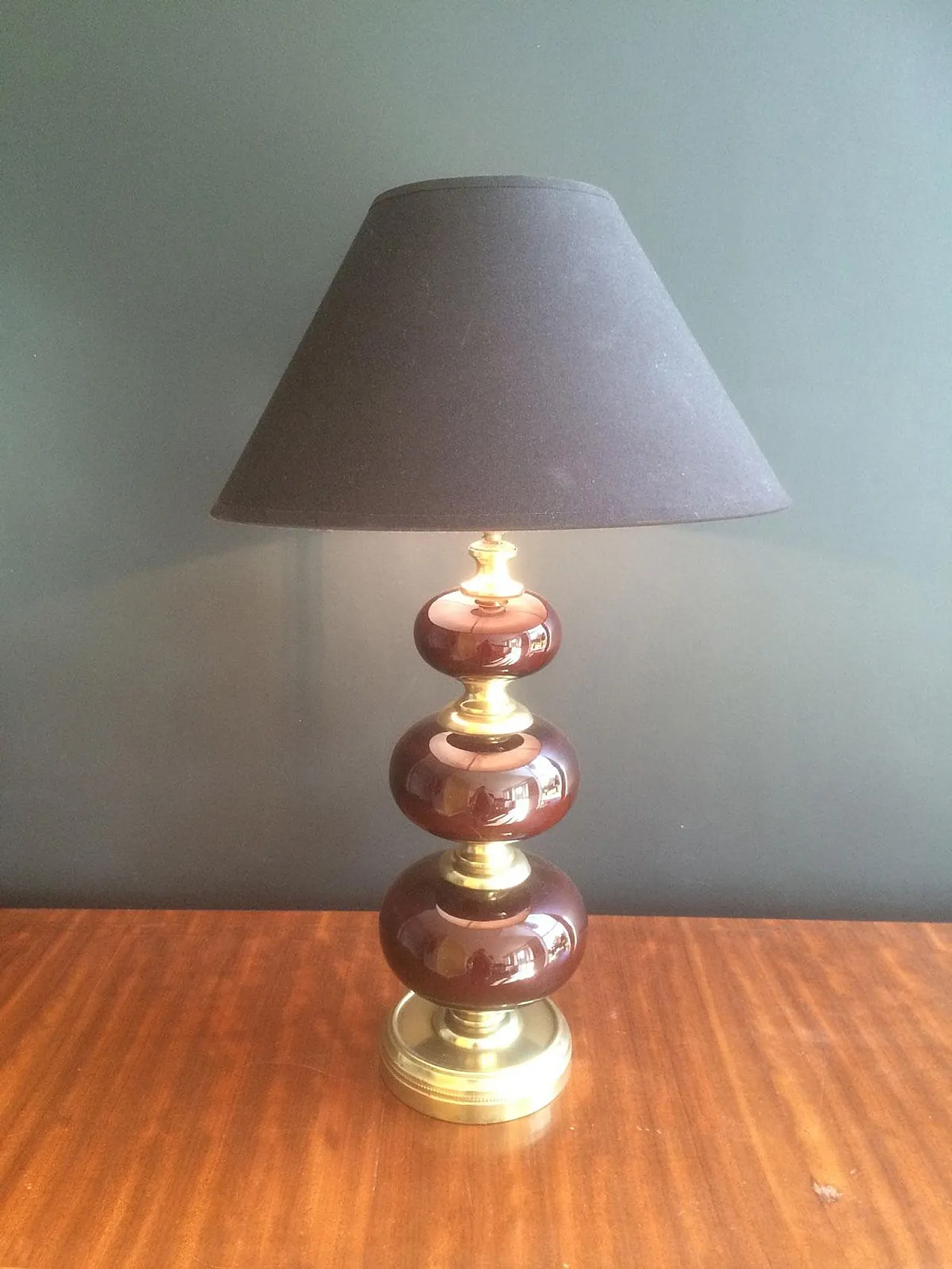 Red glass and brass table lamp, French work, circa 1960 15