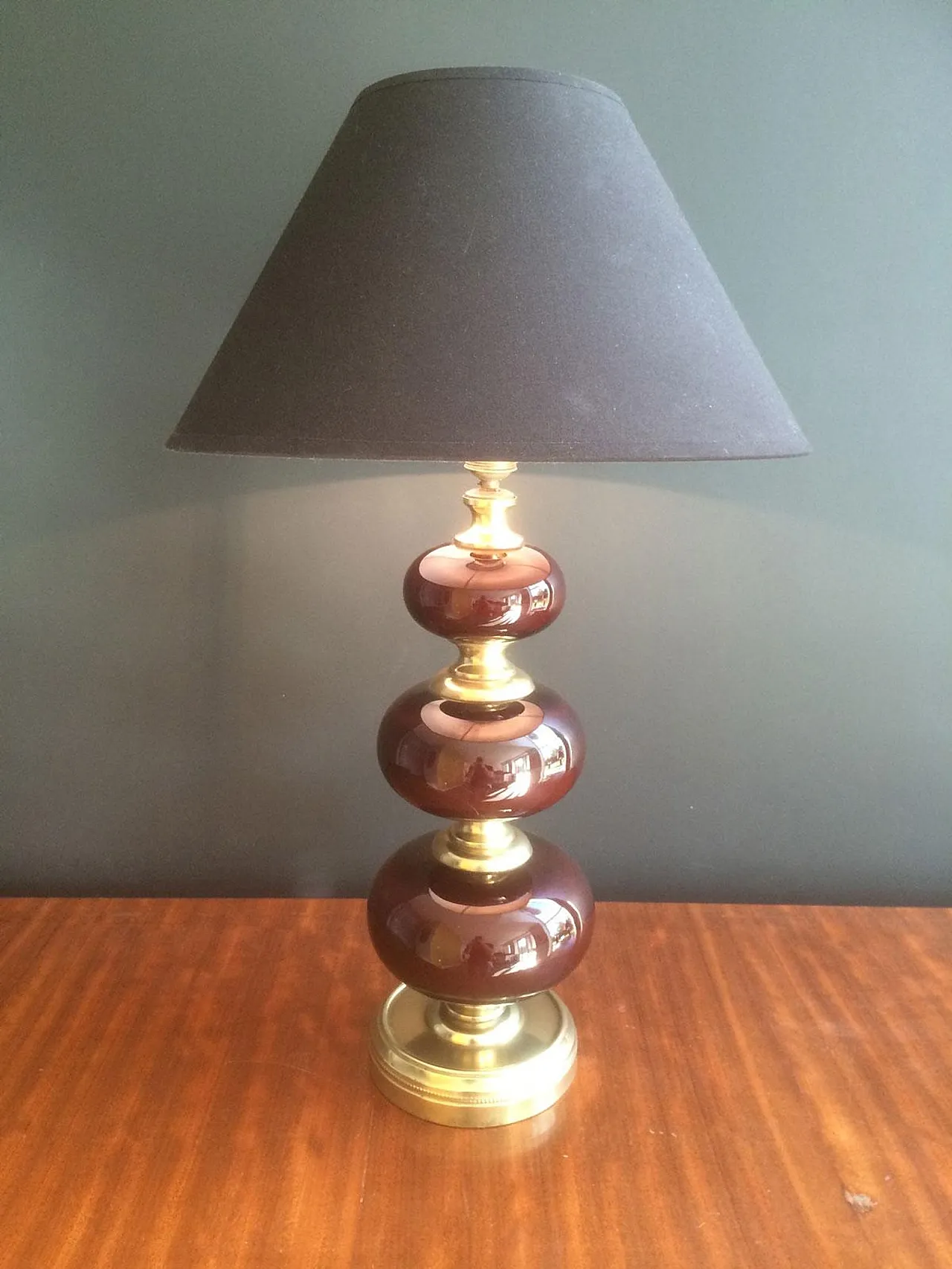 Red glass and brass table lamp, French work, circa 1960 16