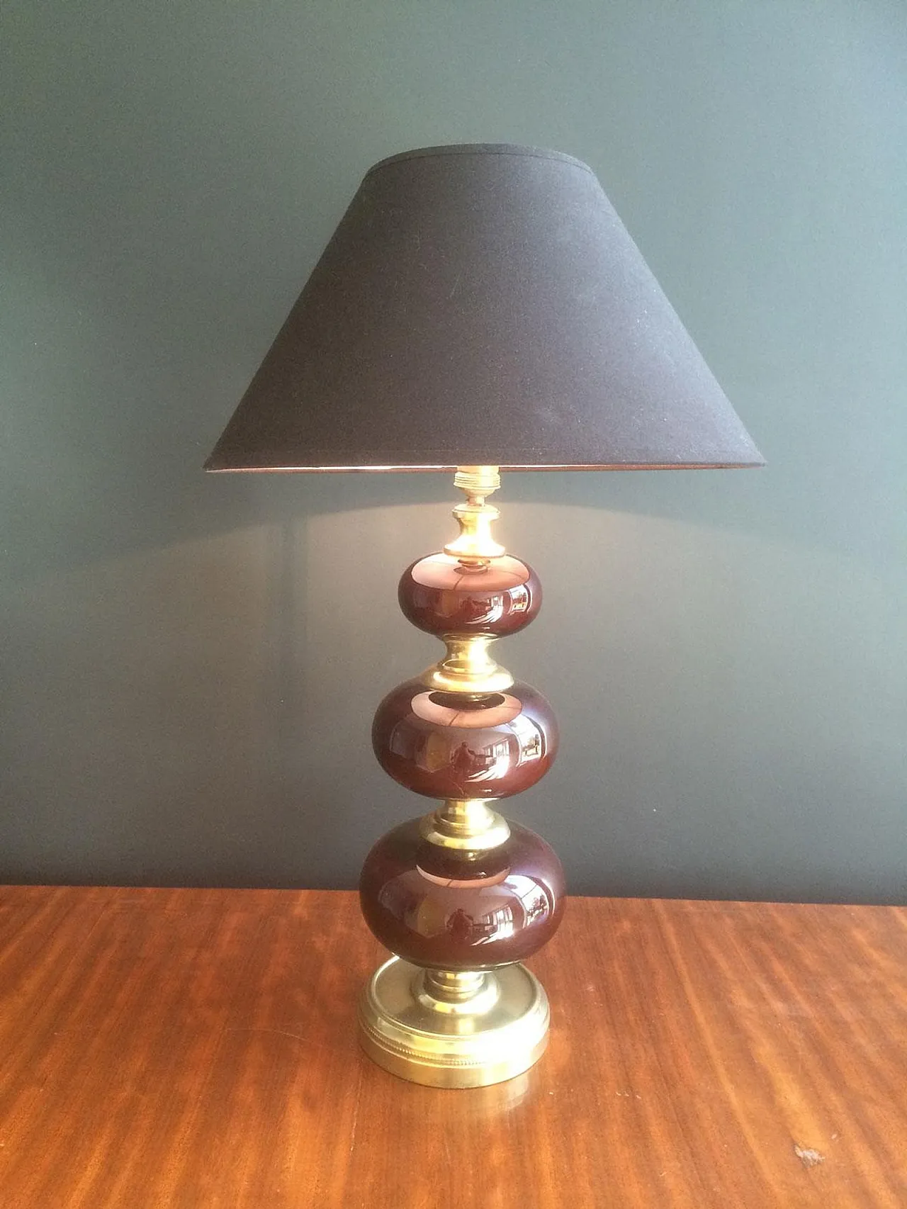 Red glass and brass table lamp, French work, circa 1960 17