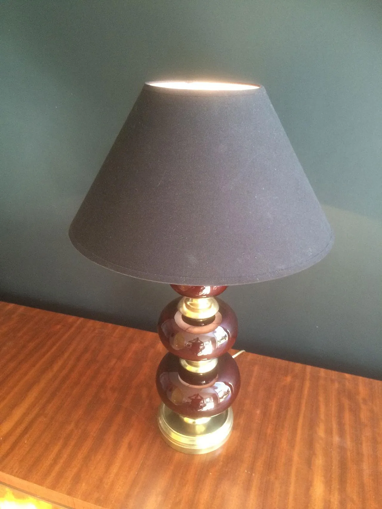 Red glass and brass table lamp, French work, circa 1960 19