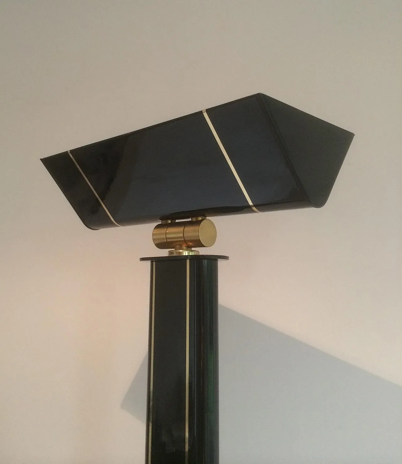 Lampada da terra ottone laccato nero, Francia, anni '70 2