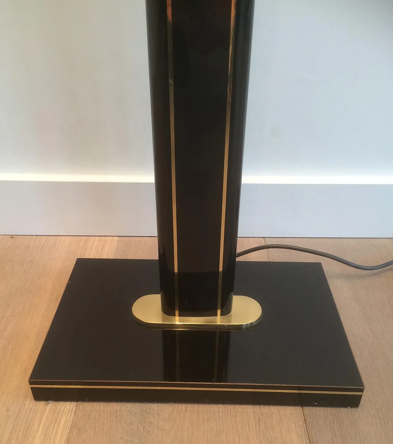 Lampada da terra ottone laccato nero, Francia, anni '70 4