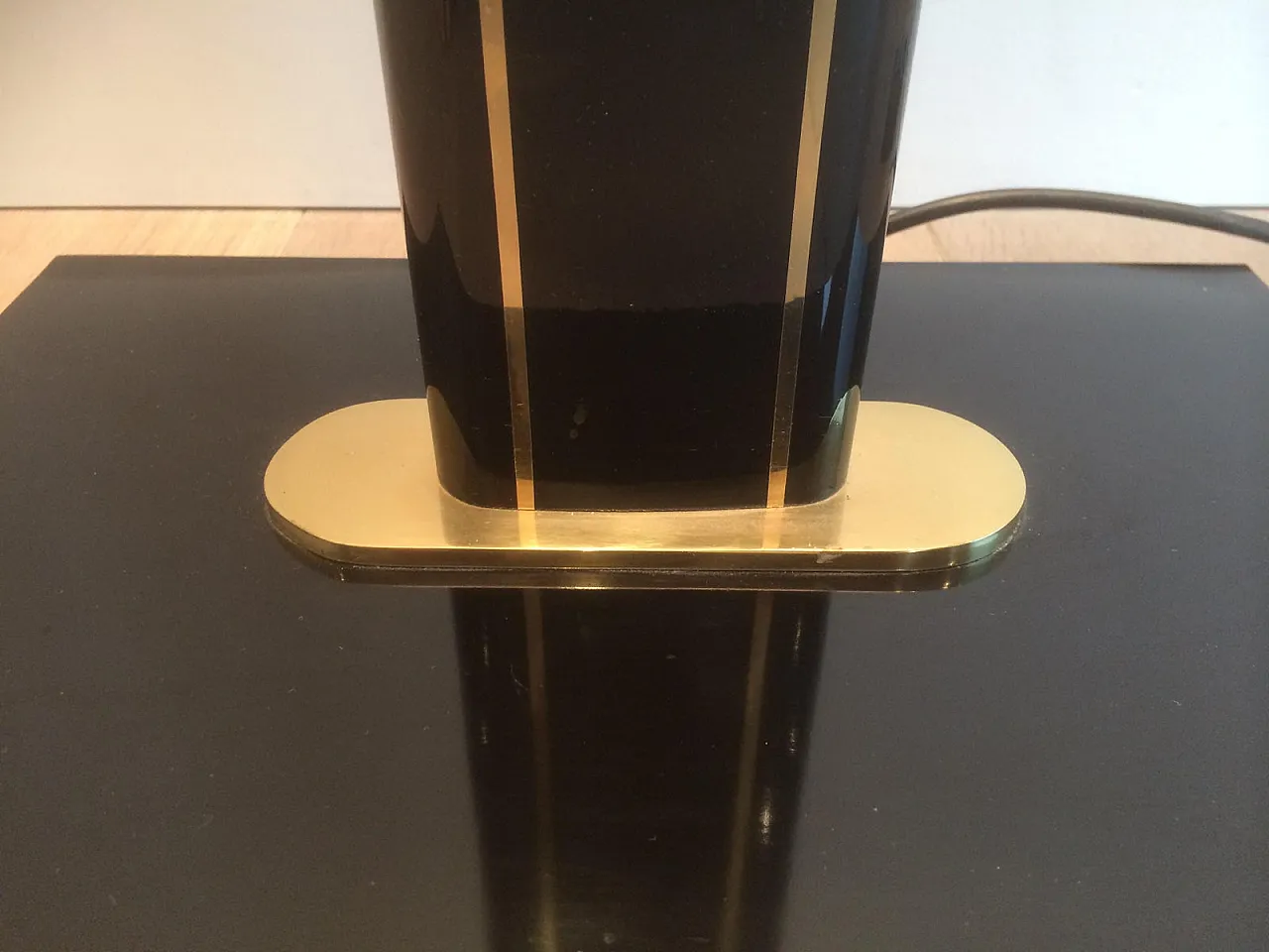 Lampada da terra ottone laccato nero, Francia, anni '70 5
