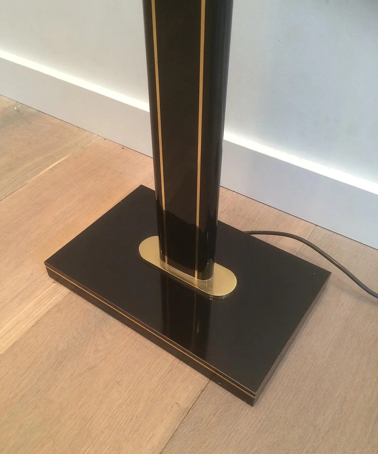 Lampada da terra ottone laccato nero, Francia, anni '70 6