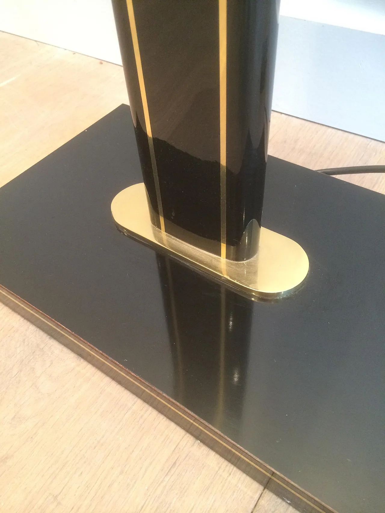 Lampada da terra ottone laccato nero, Francia, anni '70 7