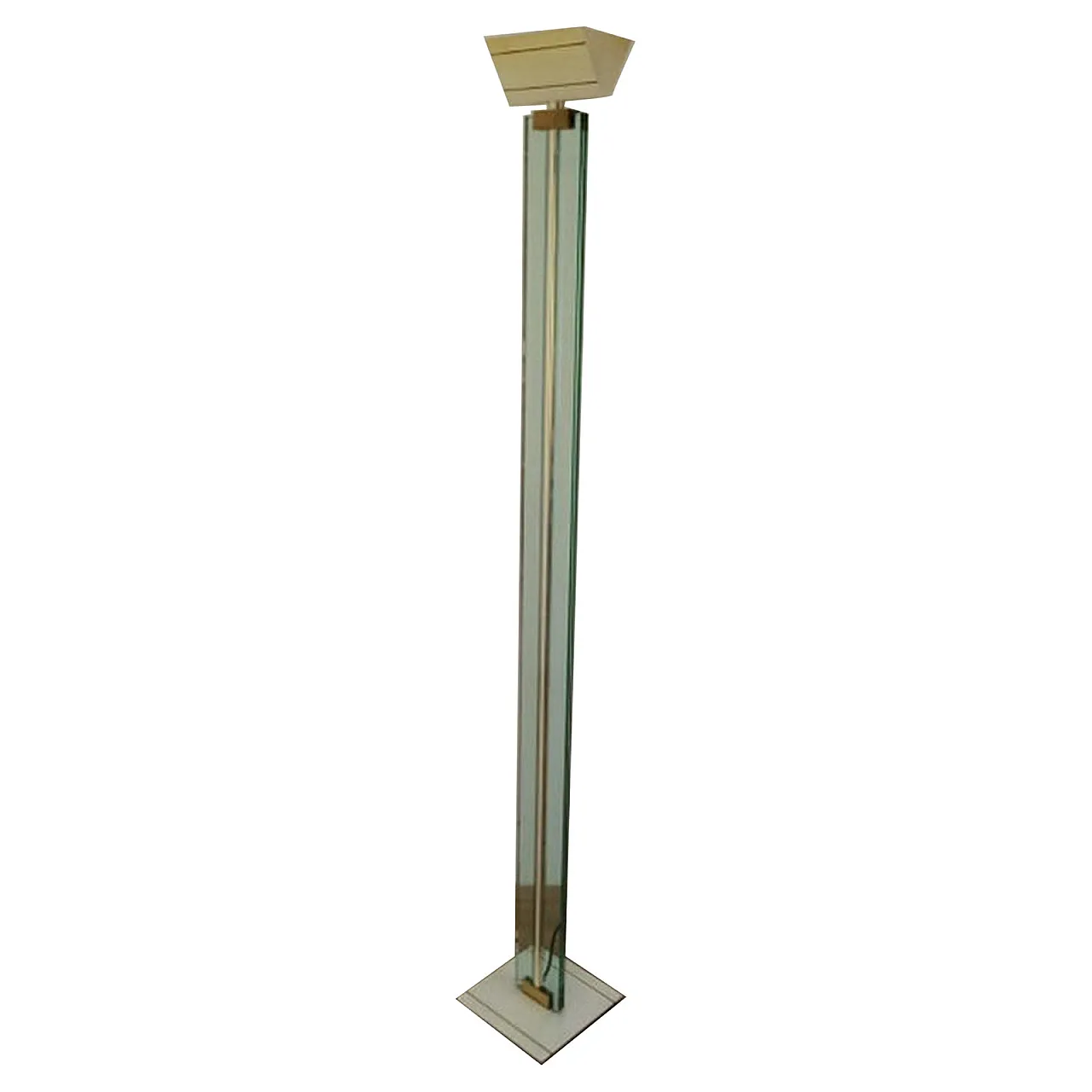 Lampada da terra in vetro, ottone e metallo laccato, circa 1970. 1