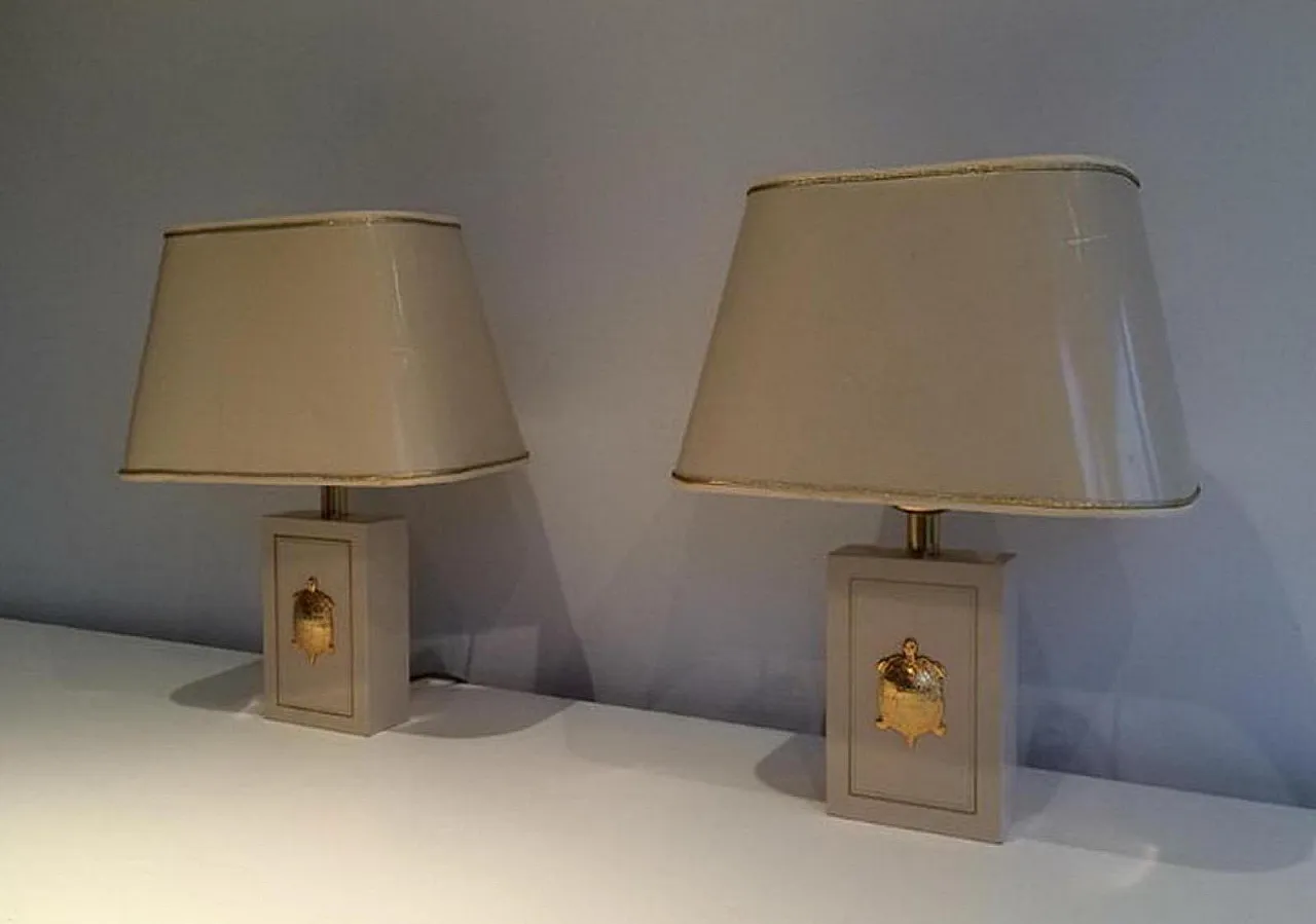 Pair of lamps with gilt turtle ornaments, French work, circa 1970 2