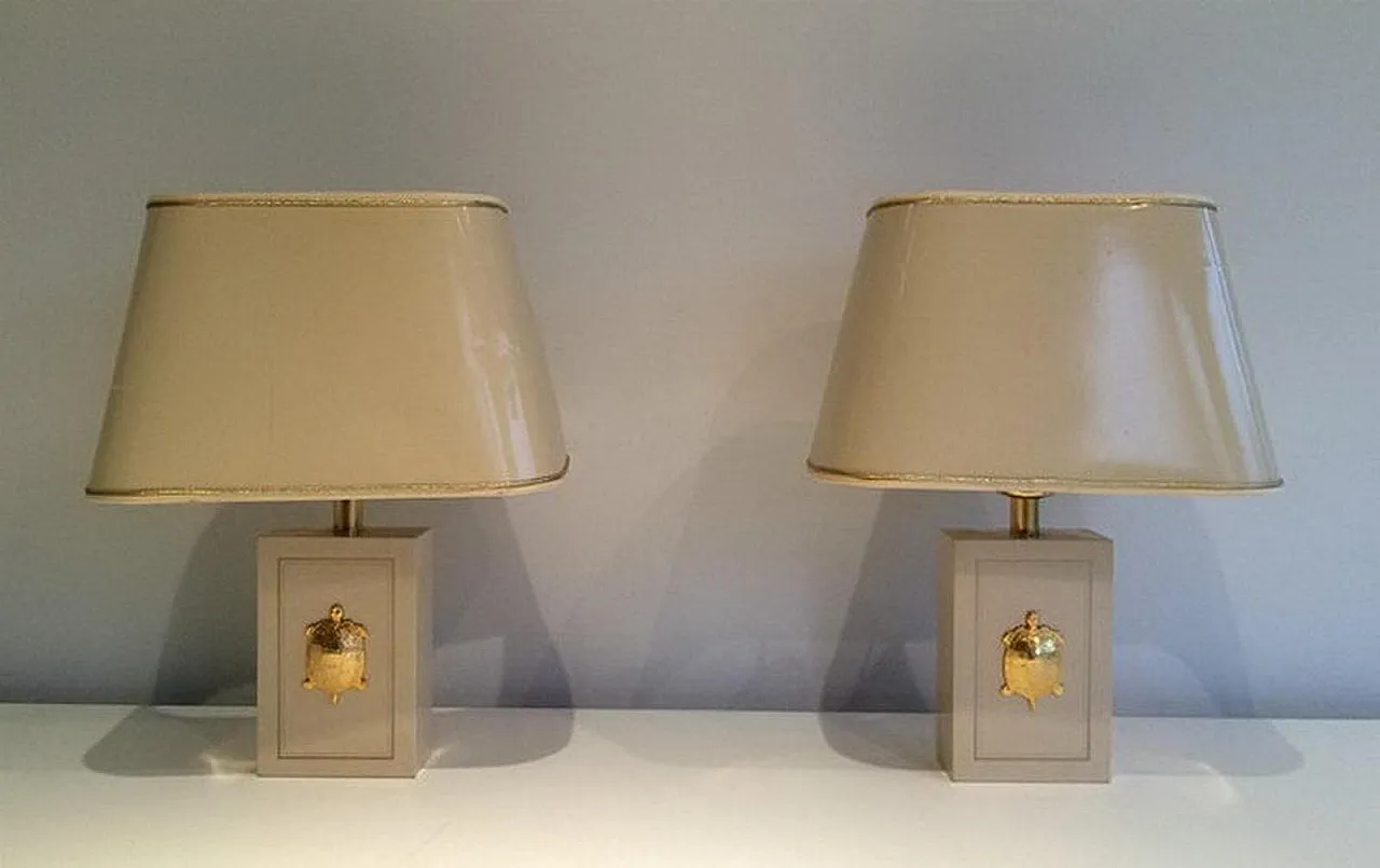 Pair of lamps with gilt turtle ornaments, French work, circa 1970 3