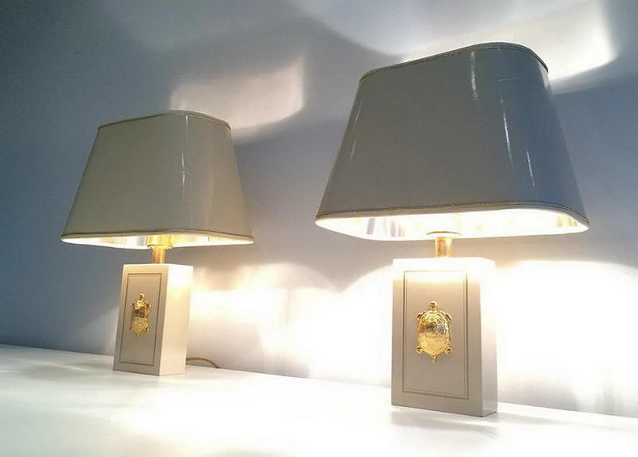 Pair of lamps with gilt turtle ornaments, French work, circa 1970 8