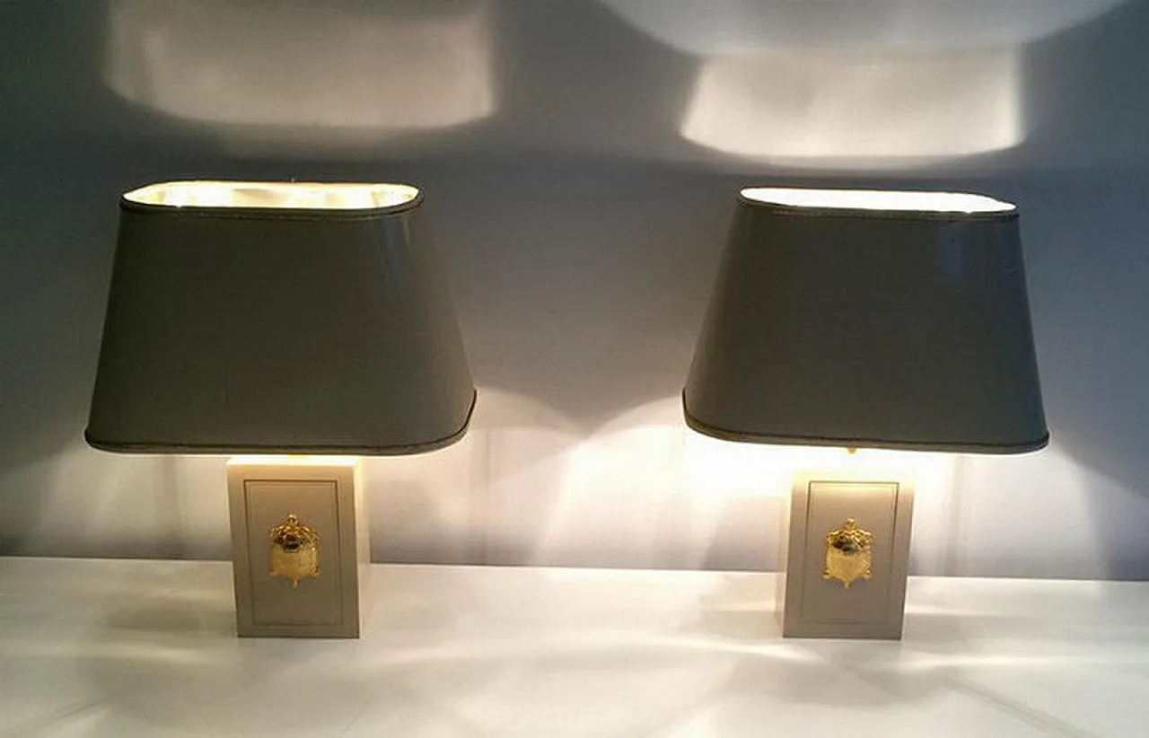Pair of lamps with gilt turtle ornaments, French work, circa 1970 9
