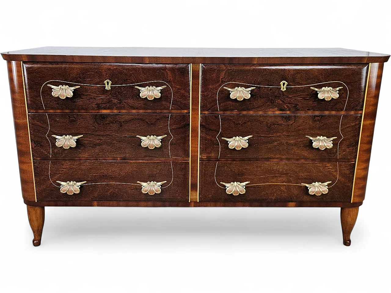 Cassettone Art Decò in noce e ottone 22