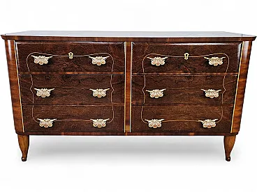 Cassettone Art Decò in noce e ottone